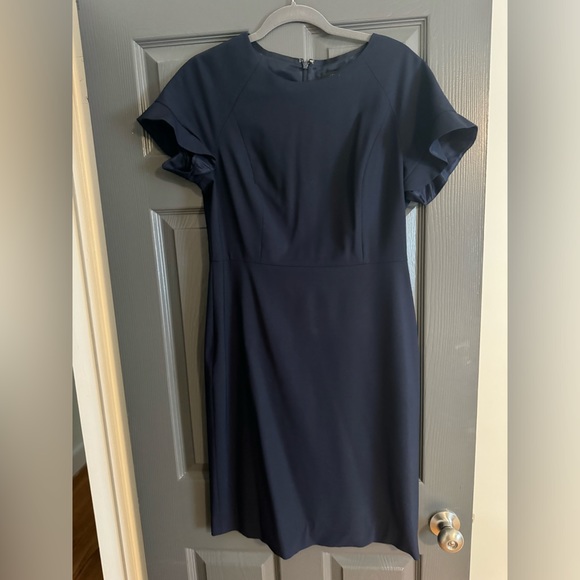 JCrew navy flutter sleeve structured knee length dress - Picture 1 of 4